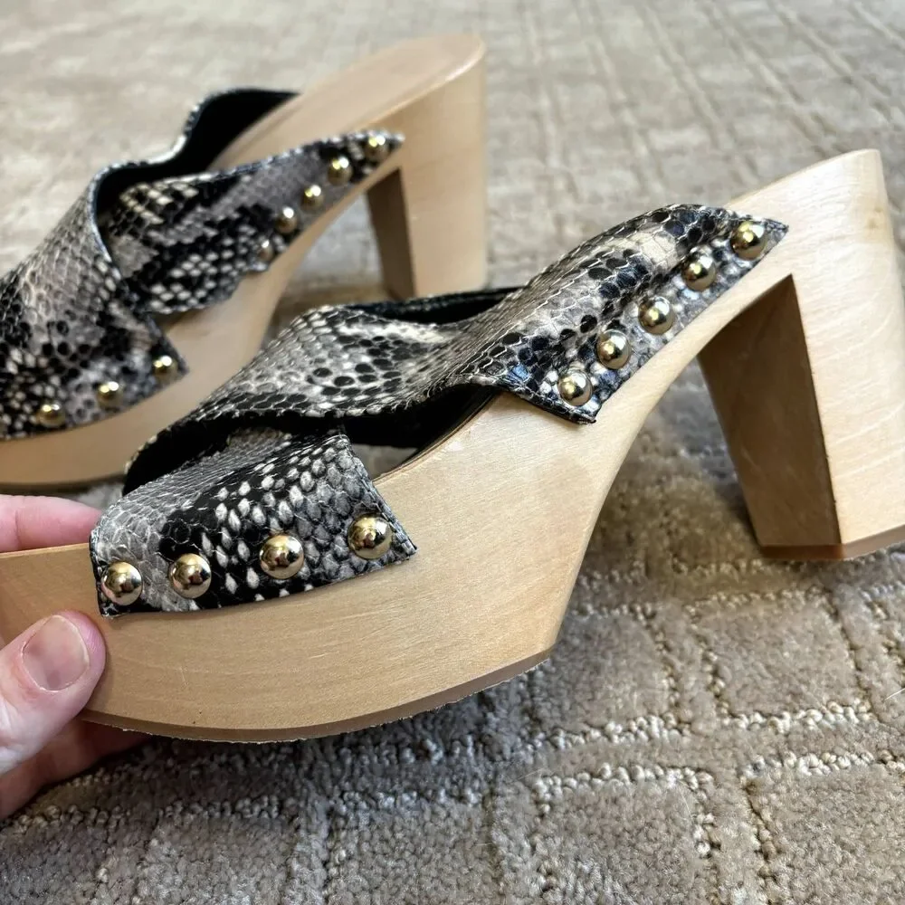 Diane von Furstenberg Snake Print Wooden Platform Sandal Womens 8M Italy Y2K New
